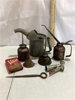 Oil Cans, Tobacco Tin, Bottle Opener Ice Pick, etc