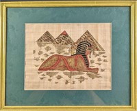 Framed Egyptian Sphinx Pyramids Hand Painted Papyr