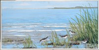 Framed Embellished Sandpiper Beach Print On Canvas