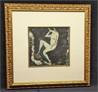 Jens Jensen Sitting Nude Original Oil On Paper