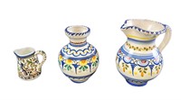 Three Hand Painted Vase & Creamers From Spain & Po