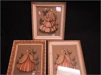 Three framed prints: 1940s era women in