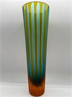 Cyan striped glass vase