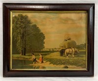 Framed Oil Painting of Colonial Farm On Canvas