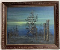 Pirate Ship Painting In Wooden Frame