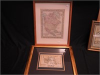 Four framed pieces including two hand-colored
