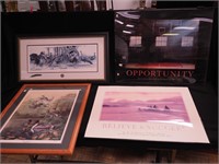 Four framed pieces of art including limited