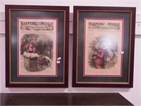 Two framed hand-colored Harpers Weekly covers