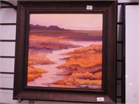 Landscape painting featuring grassland and