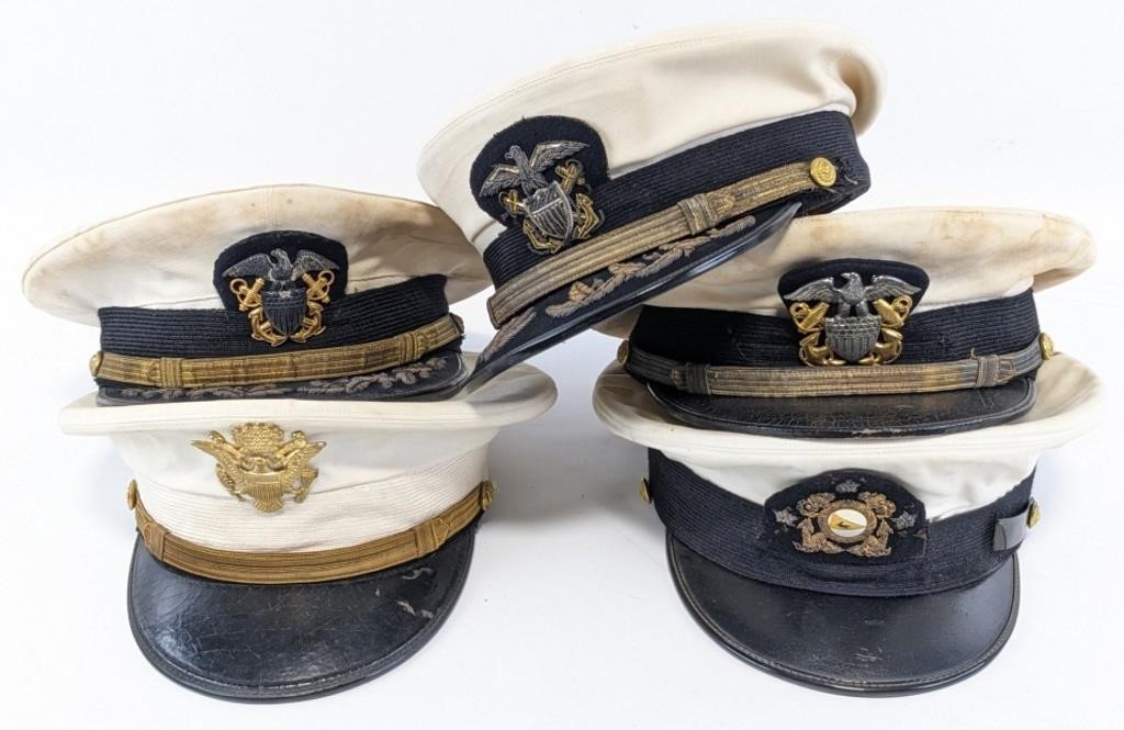 (5) White US Military Dress Caps
