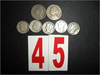 5 silver dimes and 2 silver war nickels