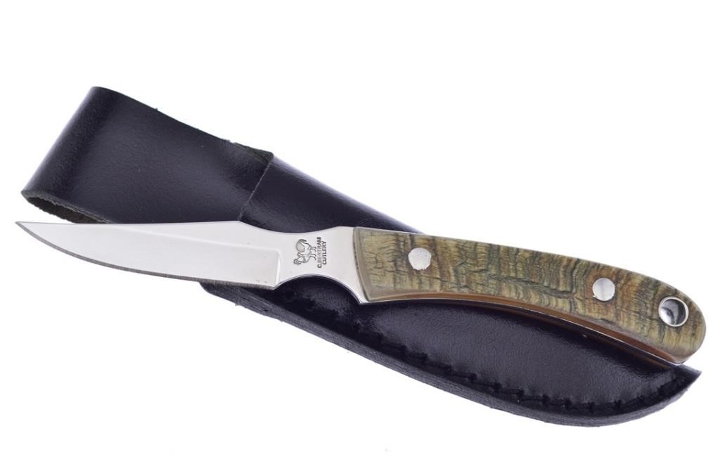 Hen & Rooster Rams Horn Skinner Knife