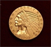 1909D Gold Indian $5 VF