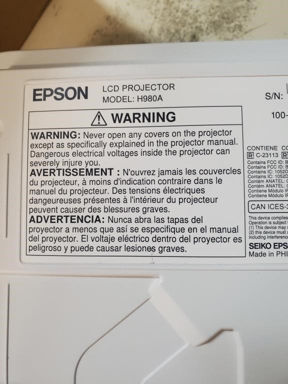 Epson LCD Projector model:H980A