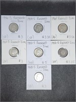 Lot of 7 Silver Roosevelt Dimes