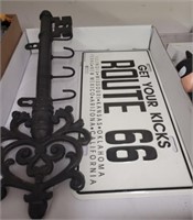 CAST IRON KEY HOLDER, ROUTE 66 LIC PLATE
