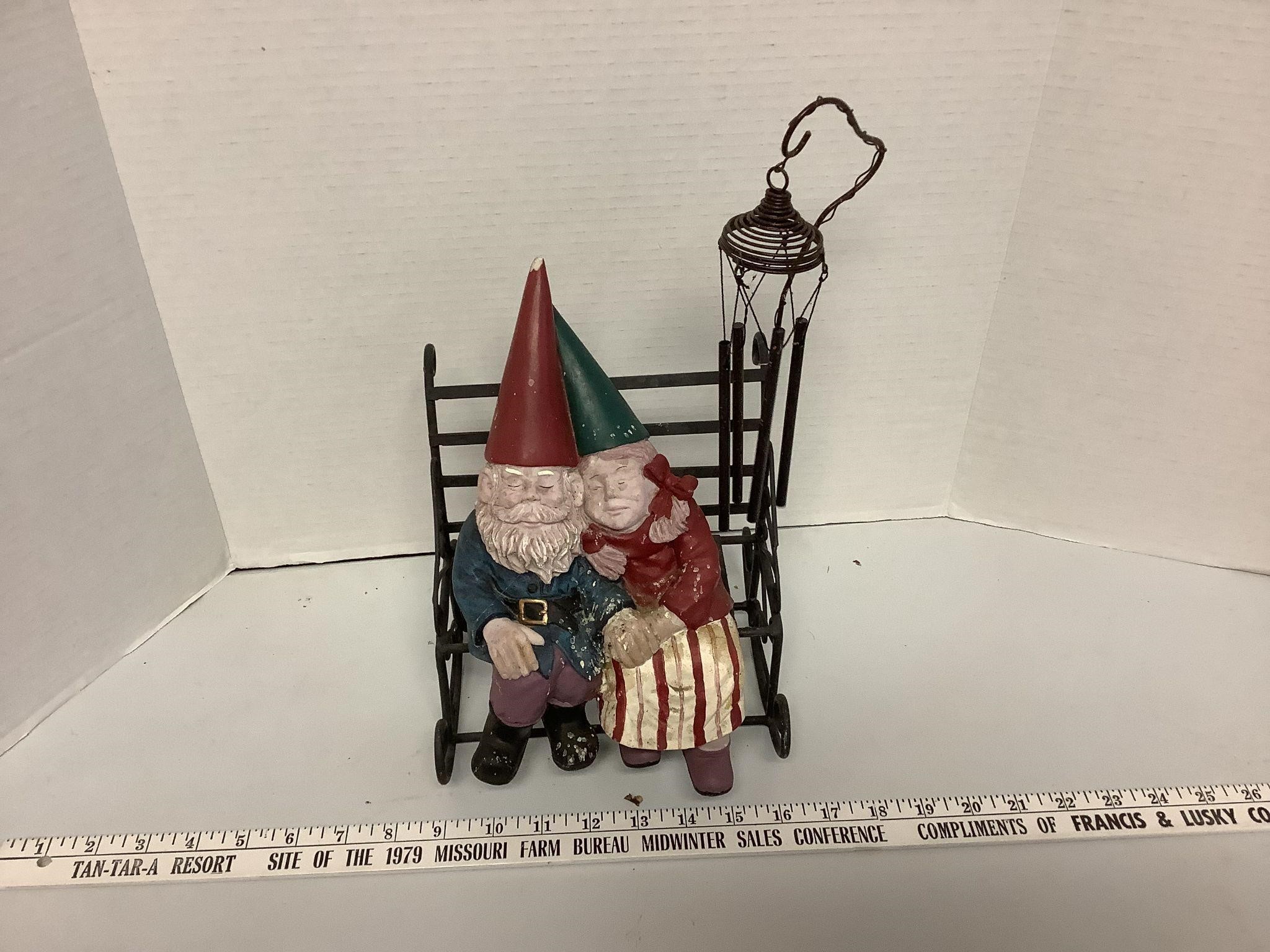 gnome couple on rocker yard ornament