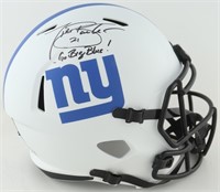 Autographed Tiki Barber Giants Go Big Blue Helmet
