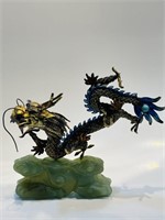 CHINESE ENAMELED GILT SILVER DRAGON SCULPTURE