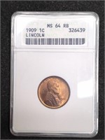 1909 Lincoln Cent MS64 RB ANACS