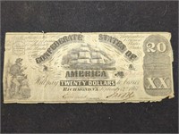 1861 Confederate States of America $20 Paper money