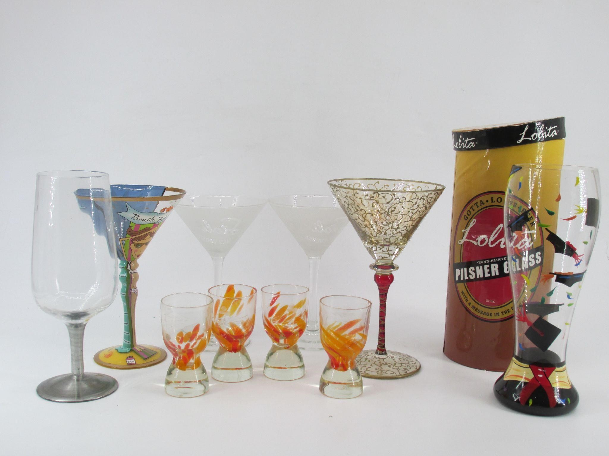 Lot Of 10 Mixed Martini Cocktail Drinking Glasses