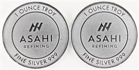 (2) x 1 OUNCE .999 FINE SILVER ASAHI BULLION COINS