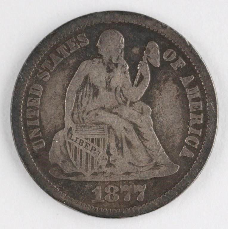 1877-CC SEATED LIBERTY SILVER DIME COIN
