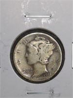 1921 Mercury Silver dime marked VG