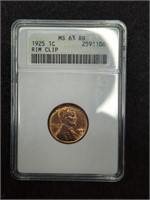 Error 1925 Lincoln Cent MS63 RB ANACS