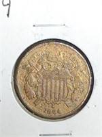 1864 Two Cent Piece Coin marked XF