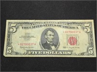 1963 Star Note $5 Red Seal US paper money