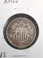 1867 Shield Nickel Coin with Rays marked VF