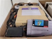 SUPER NINTENDO WITH CONTROLLERS AND GAME