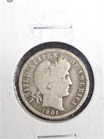 1901-O Barber Silver Dime marked Good