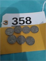 7 Jefferson Nickels - 1951, 52, 53, 54, 55, 57, 58