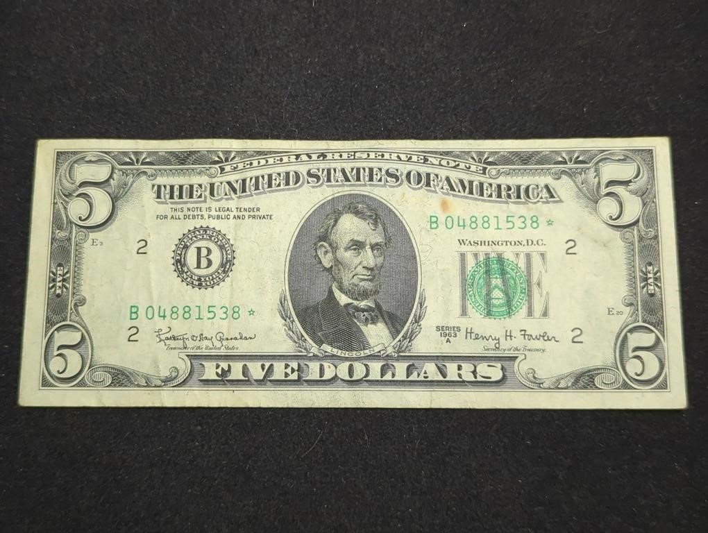 1963-A Star Note $5 Federal Reserve Note US