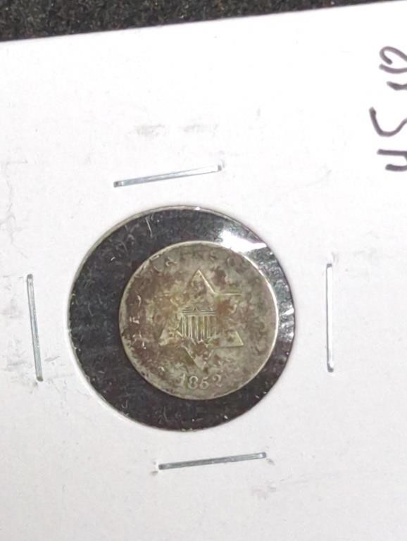 1852 Silver Three Cent marked Fine