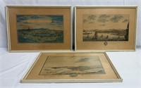 3 Antique Trondhiem Norway Prints in Frame