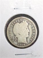 1908-O Barber Silver Dime marked Good