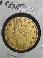 1883 Racketeer Gold Plated Liberty V Nickel