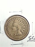 1861 Indian Head Penny Coin marked VG