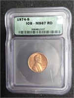 1974-S Lincoln Cent IGC MS67 RED