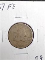 1857 Flying Eagle small cent coin marked Good
