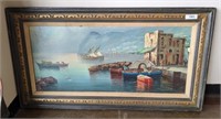 BOATS IN HARBOR SCENE ON CANVAS