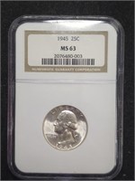 1945 MS63 Washington Silver Quarter NGC