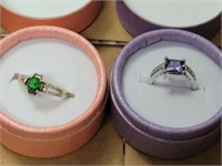 925 GREEN AND PURPLE STONE RINGS
