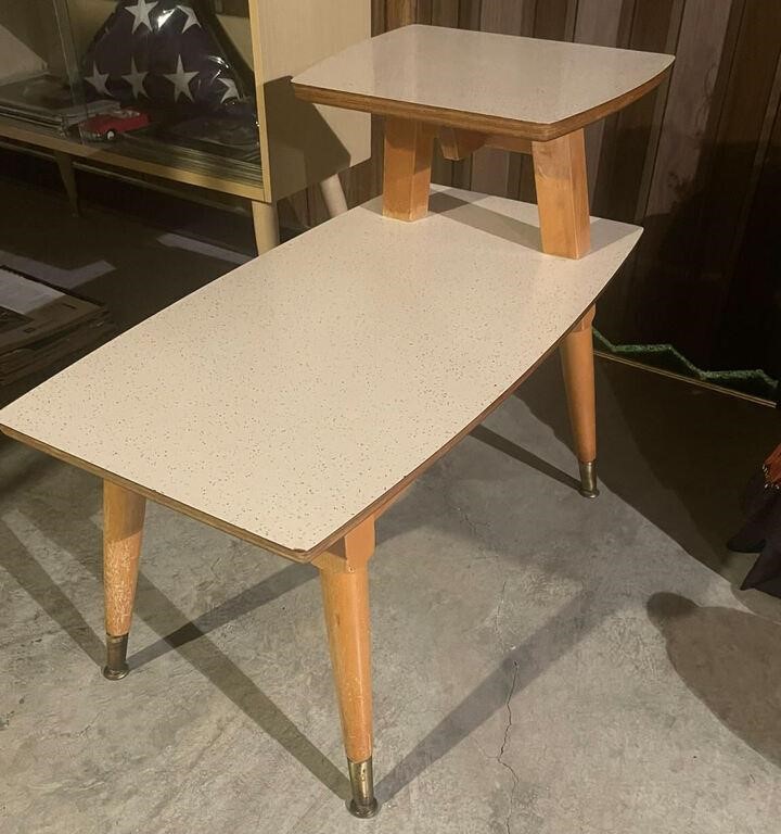 Two Tier Blue/Gold Speckle Mid Century End Table