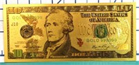 24K gold plated US banknote $10
