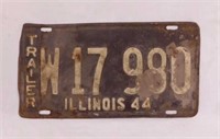 1944 Illinois embossed metal trailer license plate